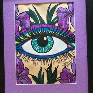 Vibrant Eye Illustration with Purple Frame
